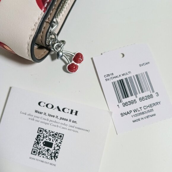 Coach Snap Wallet With Cherry Print CZ519 Chalk Multi - Picture 5 of 11